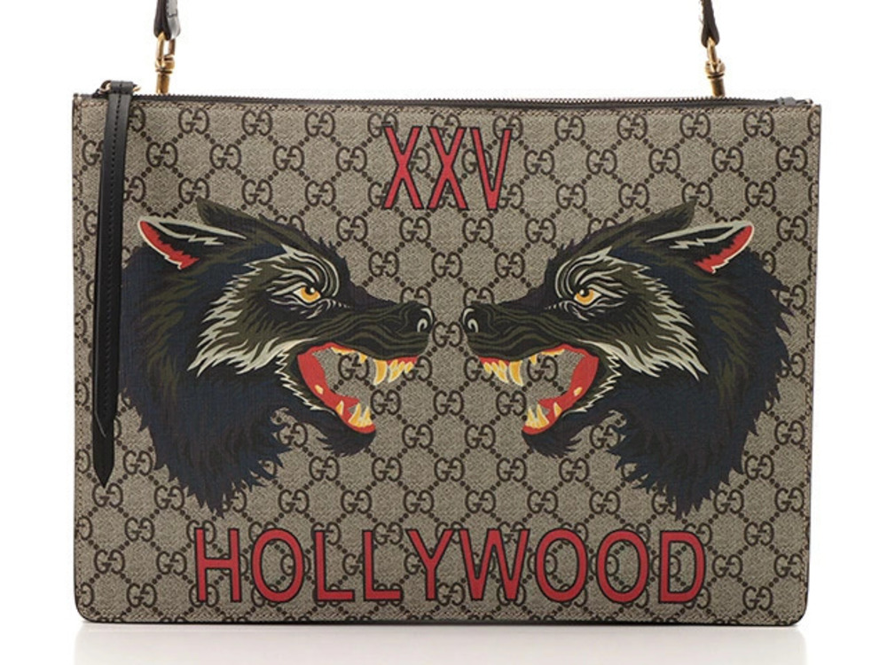 Gucci GG Force Wolf Clutch Bag Black Beige Cream